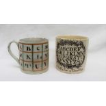 Children's china - A 19th century pearlware mug, decorated with the alphabet,