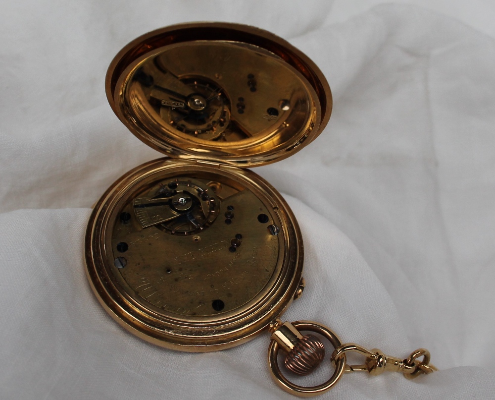 An 18ct yellow gold half hunter keyless wound pocket watch, - Image 4 of 6