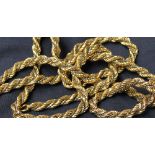 An 18ct yellow and white gold rope and box link twist necklace, 73cm long, approximately 41.