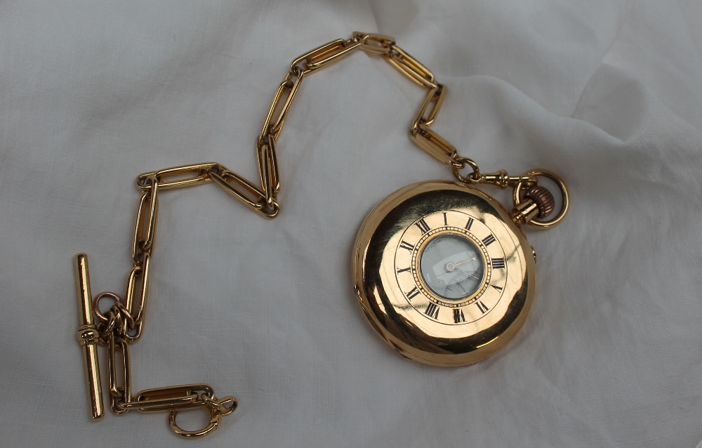 An 18ct yellow gold half hunter keyless wound pocket watch, - Image 6 of 6