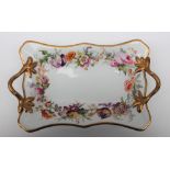A Swansea porcelain shaped rectangular dish, with gilt twig handles,