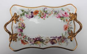 A Swansea porcelain shaped rectangular dish, with gilt twig handles,