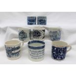 Children's china - Two 19th century blue and white pottery mugs,