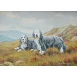 Glynn Williams English sheepdogs in a landscape Oil on board Signed 14 x 19cm ***Artists resale