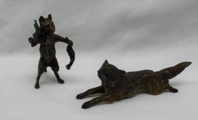 After Franz Bergman A fox with a gun over his shoulder and a pheasant in hand Cold painted bronze,