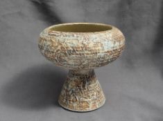 Waistel Cooper - a studio pottery vase of mushroom shape, the textured body in browns and creams,