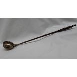 A Victorian silver ladle with a turned fruitwood handle, Birmingham, 1871, 44.