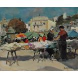 20th century continental school A market scene Oil on canvas Indistinctly signed 33 x 41cm