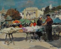 20th century continental school A market scene Oil on canvas Indistinctly signed 33 x 41cm