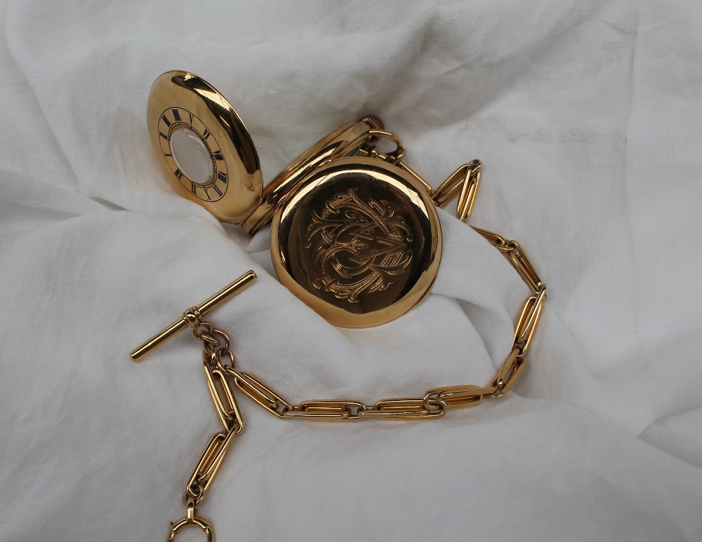 An 18ct yellow gold half hunter keyless wound pocket watch, - Image 5 of 6