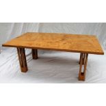 A 20th century pollarded oak coffee table, the rectangular top on four cluster column legs,