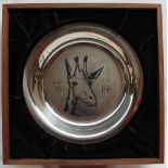 A silver dish, 925 standard, etched with a giraffe in profile by Bernard Buffet, inscribed '405,