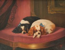 20th century British School After Sir Edwin Landseer Cavalier King Charles spaniels on a