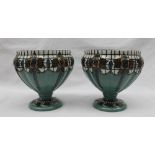 A pair of Wood & Sons, Burslem Trellis pattern pedestal vases, with a white border and green ground,
