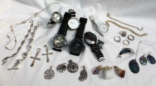 A Gentleman's Eon wristwatch together with other wristwatch, assorted bracelets, pendants,