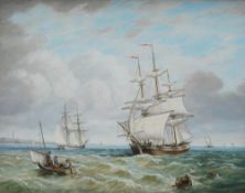 G Williams Ships at sea Oil on board Signed 18.5 x 23.