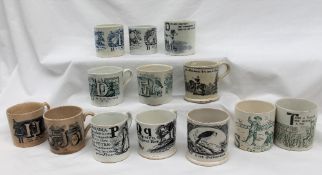 Children's china - A collection of various alphabet mugs,