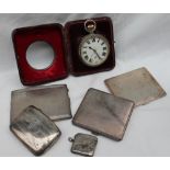 A George V silver and tortoiseshell desk watch case with a Goliath watch,