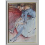 Des Hawkins Dancer resting Watercolour Signed and label verso 28.5 x 19.