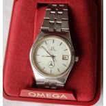 A Gentleman's Omega Seamaster wristwatch, the silvered dial with batons,