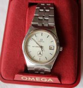 A Gentleman's Omega Seamaster wristwatch, the silvered dial with batons,
