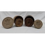 Treen - Victorian butter presses and moulds, including a thistle, corn stock,