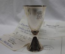 An Elizabeth II silver goblet of Elizabethan style with a gilt interior,