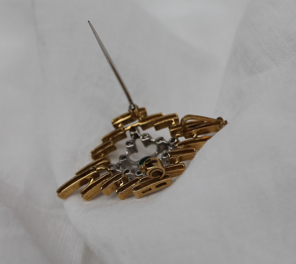 An 18ct yellow gold emerald and diamond pendant / brooch, - Image 4 of 4