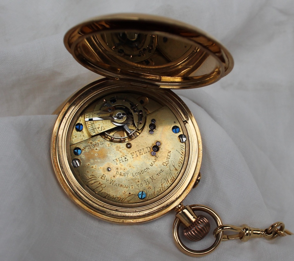 An 18ct yellow gold half hunter keyless wound pocket watch, - Image 3 of 6