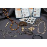 Assorted costume jewellery including bracelets, cufflinks, six pence bracelet, brooches,