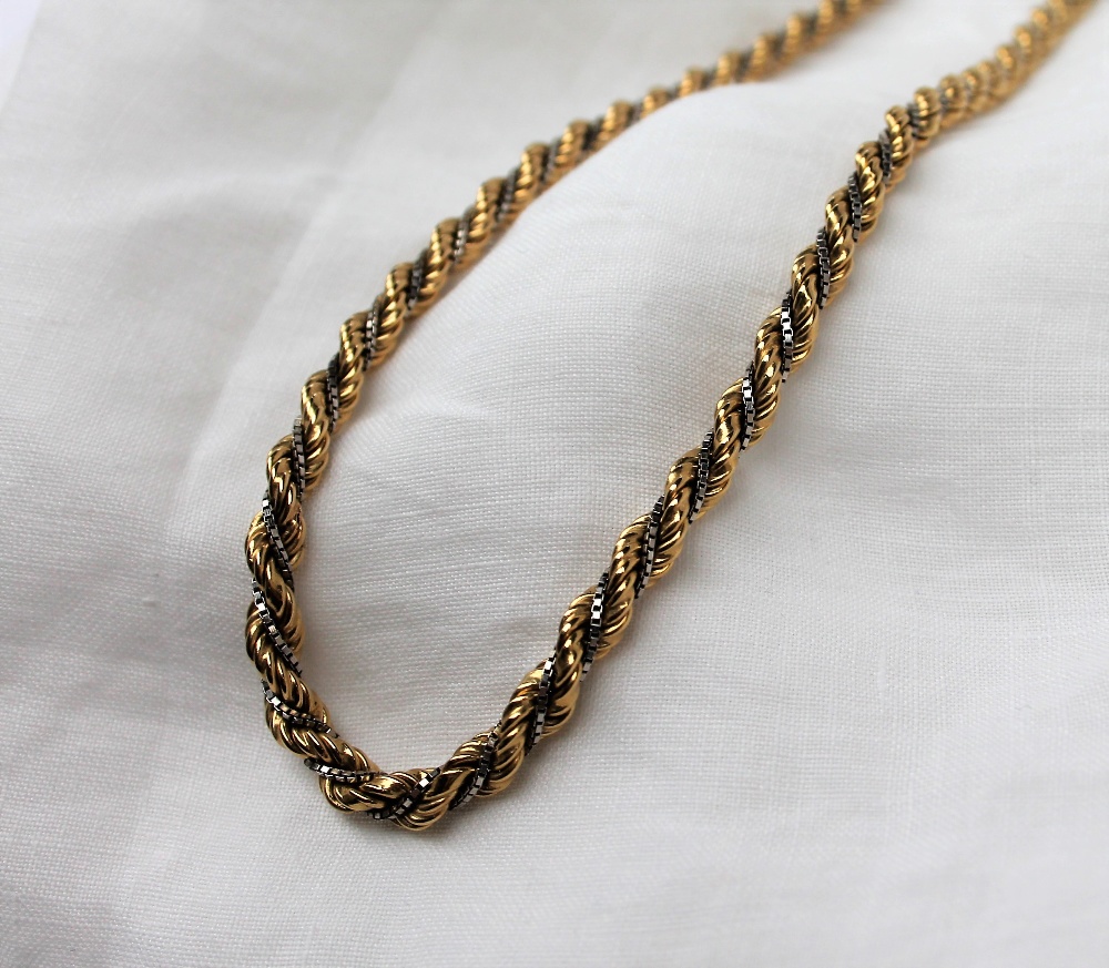 An 18ct yellow and white gold rope and box link twist necklace, 73cm long, approximately 41. - Bild 3 aus 3