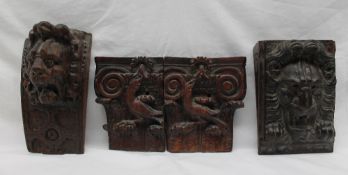 A carved oak lions head, possibly part of panelling,