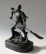 A modern bronze model of a Samurai with a Halberg, on an oval base,