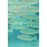 Shiro Kasamatsu (Japanese 1898 - 1991) Fish Colour woodblock print 36 x 24cm