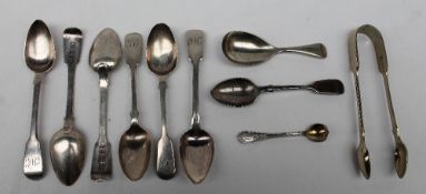 A set of four George III silver fiddle pattern tea spoons, London, 1819,