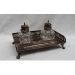 A Victorian silver desk standish, of rectangular form,