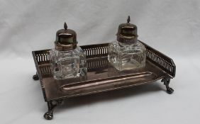 A Victorian silver desk standish, of rectangular form,