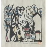 Sadoa Watanabe (Japanese 1913 - 1996) Three figures Coloured stencil Signed in pencil dated 1967 21