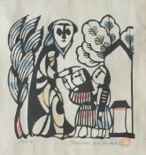 Sadoa Watanabe (Japanese 1913 - 1996) Three figures Coloured stencil Signed in pencil dated 1967 21