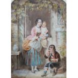 ** Hicks A Young lady with children in a doorway Watercolour Signed 45 x 32cm
