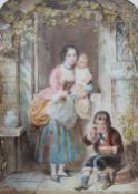 ** Hicks A Young lady with children in a doorway Watercolour Signed 45 x 32cm