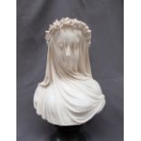 After A Fili, Firenze, a parian style reconstituted stone bust of the veiled bride, on a socle base,