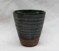 A David Leach studio pottery beaker, with brown and grey glaze, impressed mark, 9.