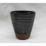 A David Leach studio pottery beaker, with brown and grey glaze, impressed mark, 9.