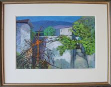 John Elwyn (Welsh 1916 - 1997) Farm buildings Acrylics Signed 32 x 49cm ***Artists resale rights
