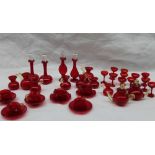 Miniature cranberry glass decanters, goblets,