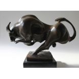 After Milo A cubist abstract Bull Bronze Bears a signature On a black marble base 35cm long x 27cm