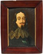 In the style of Sir Anthony Van Dyke Head and shoulders portrait of Charles I Oil on board 38 x 25.