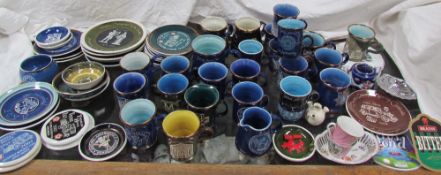 A collection of Rumney pottery plates and mugs together with crested wares etc