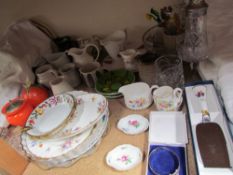 A silver hinged bangle together with a Gwili pottery jug, assorted jugs, pates,